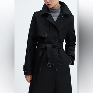 MANGO MNG BLACK CLASSIC TRENCH COAT WITH BELT SZ M MEDIUM WATER REPELLENT NWOT